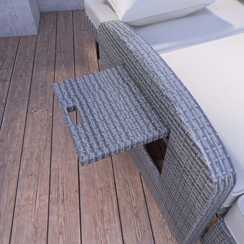 Chaise longue double en osier gris avec coussins en rotin, Coussin beige / structure gris clair