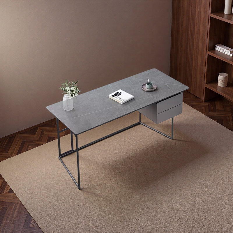 Bureau en pierre frittée de qualité supérieure, Gris, H 29,53 po x l 47,24 po x P 23,62 po