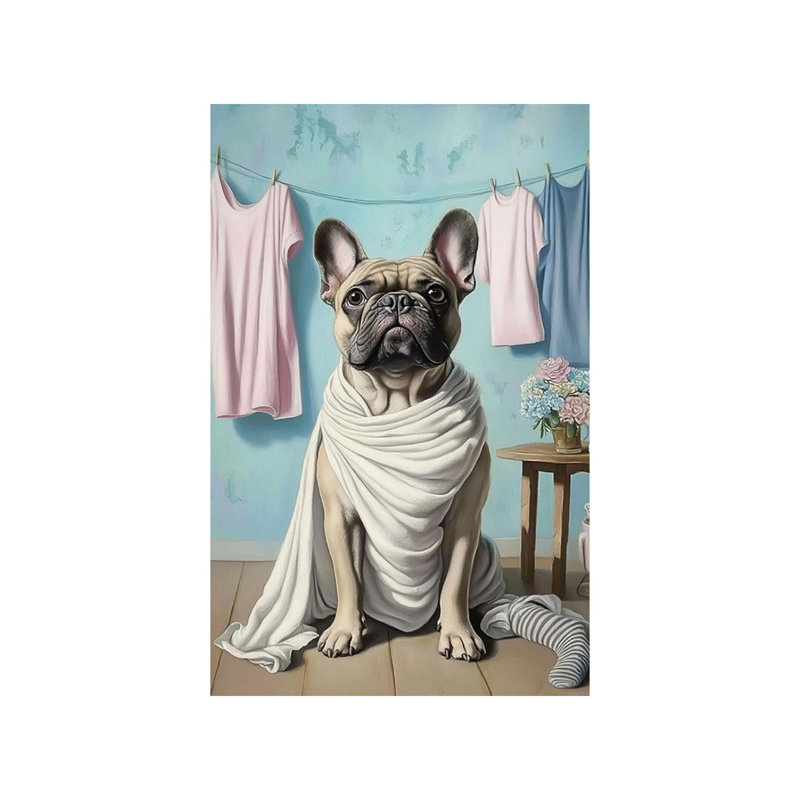Drôle de chien, salle de lavage sans toile, art mural 12 po x 18 po
