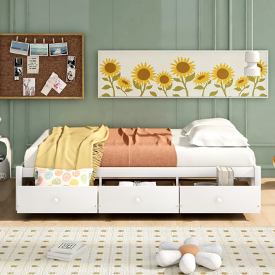 Twin Bed With 3 Storage In Solid Wood - White For A Comfortable Bedroom Size Clean And Tidy