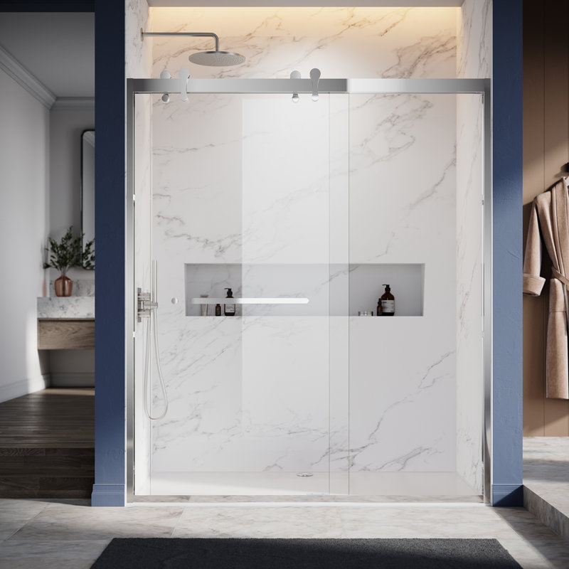 60'' - W x 76'' H Double Sliding Door Framed Shower Door with Enduro Shield, Chrome