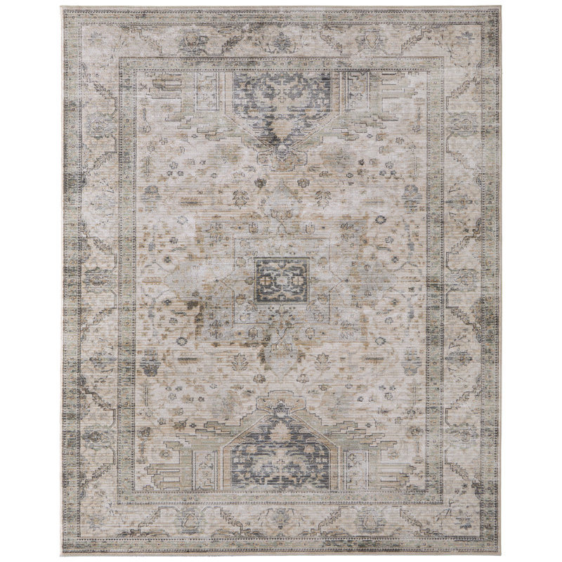 Thara Traditional Medallion, Tan/Green/Ivory, 7'-10" x 10'-3" Area Rug, 8 x 10