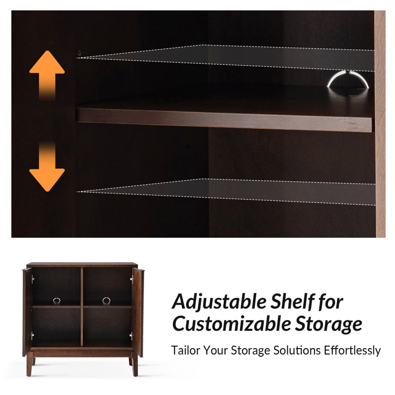 Soline Felix 32"Tall Mid-century Modern 2 Fluted Solid Wood Door with Adjustable Shelves Accent Cabinet
