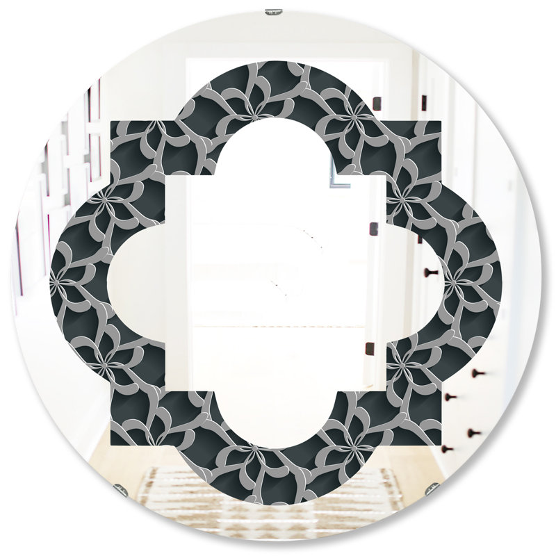 Fond de motif floral 3d quadrilobe miroir mural sans cadre modern, H 31,5 po x l po