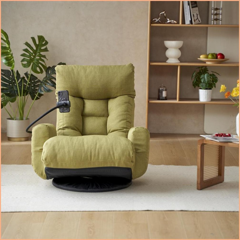 Adjustable Lounge Sofa Chair, 360° Rotatable 5-Position Ergonomic with Phone Holder | Green | Metal