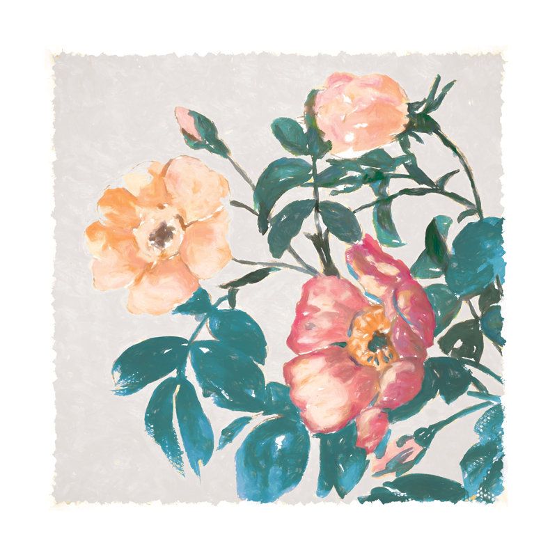 Watercolor florals on mat Gray-impression sur toile, H 12 po x l 12 po
