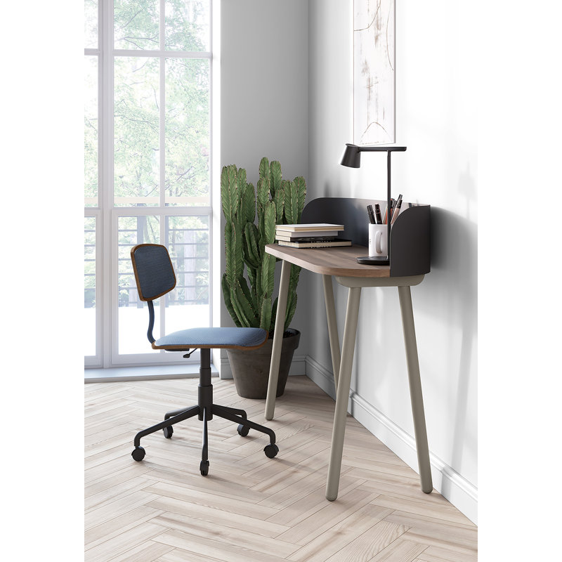 Eta Oval Solid Wood Writing Desk, Taupe, Brown