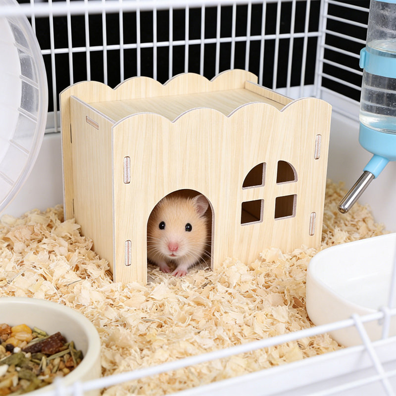 Cage en bois massif de hamster en bois avec couvercle 6,6 x 4,1 x 4,3 po, beige, A
