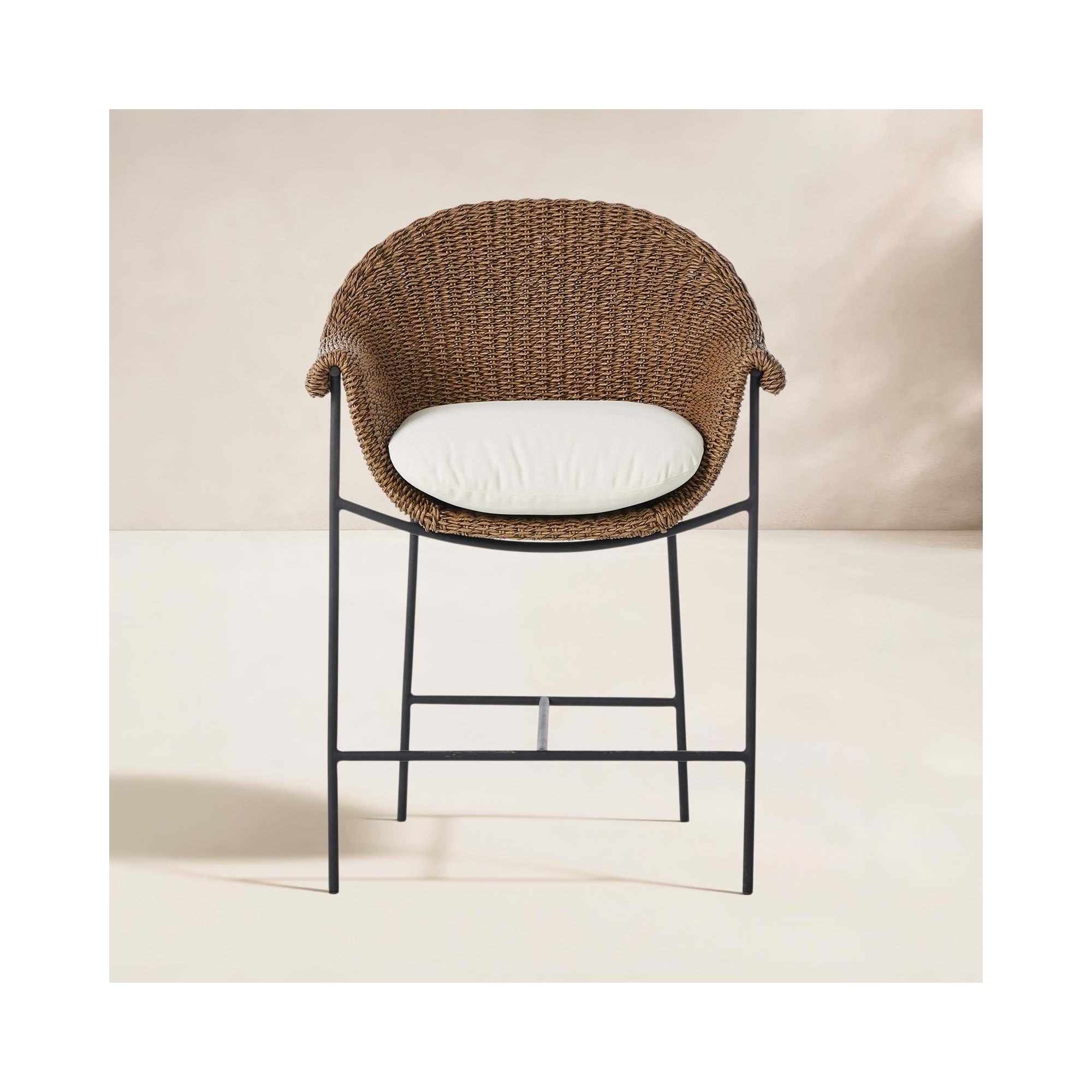 Rivah 26" Patio Bar Stool with Cushion, Cream/Black/Brown