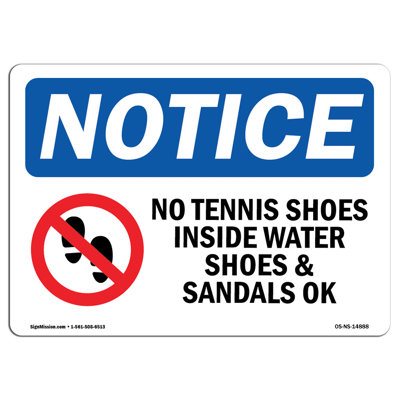 OSHA Notice - No Tennis Shoes Inside Water Sign with Symbol