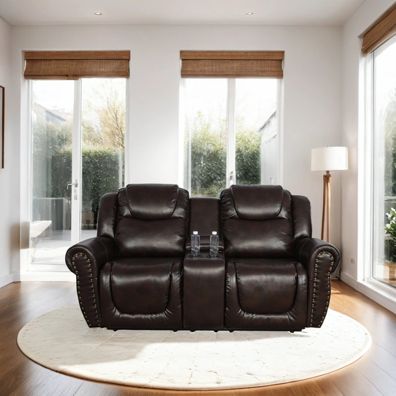 78" Premium Vegan Leather Reclining Living Room Loveseat With Middle Console And Cup Holders, Espresso
