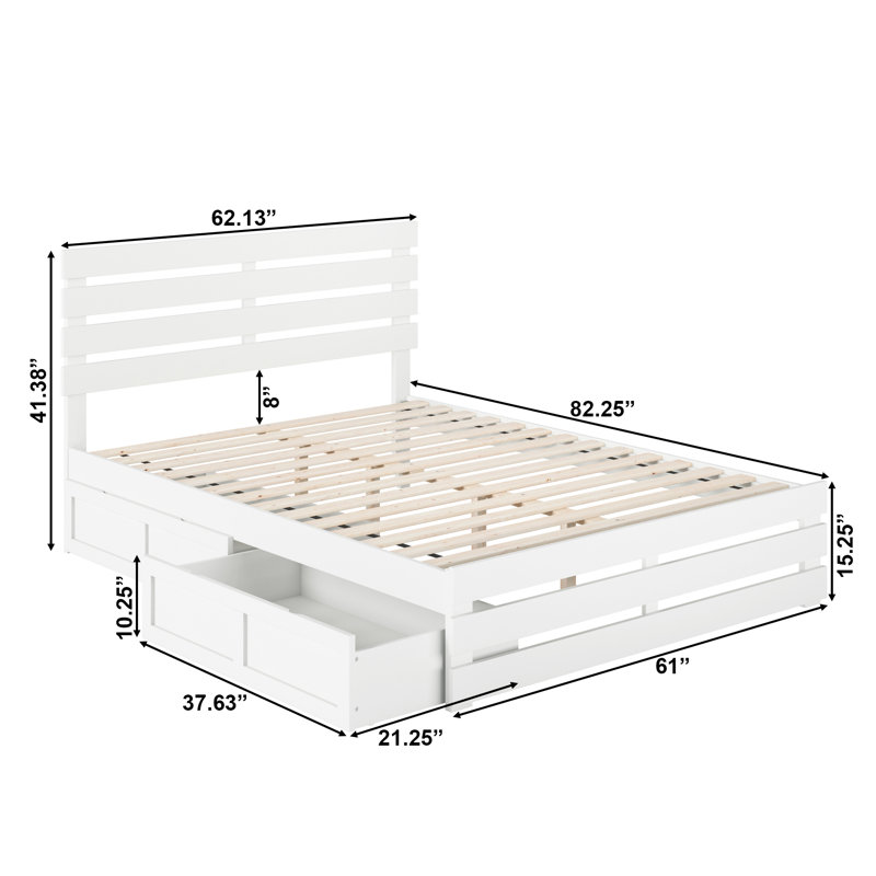Lit plateforme avec rangement en bois massif Bridport, Blanc, Grand