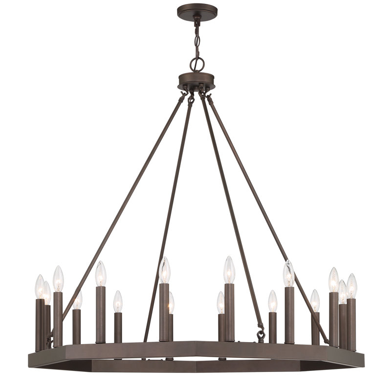 Vredenburgh 16-Light Wagon Wheel Candle Style Chandelier, Oil Rubbed Bronze