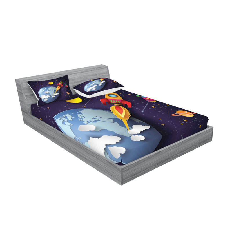 Multicolore ensemble de draps et taies décoratives Ambesonne Space, Ensemble de draps pour lit double + 1 drap-housse 