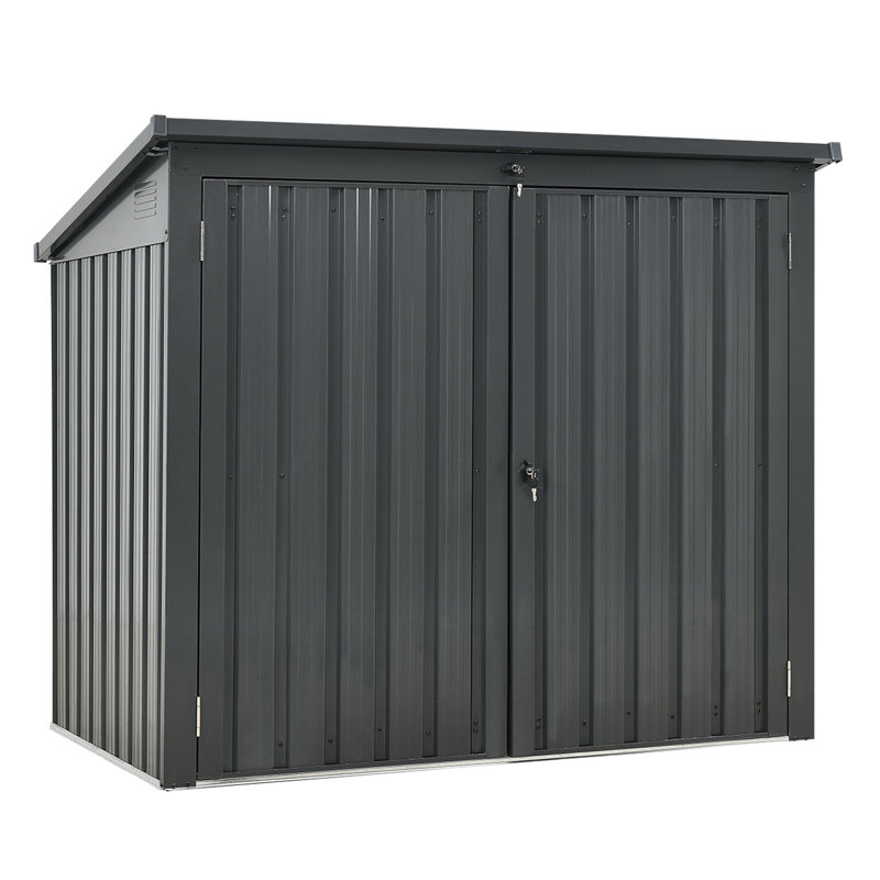 Garbage Bin Shed Stores 2 Trash Cans Metal Outdoor Bin Shed, Black