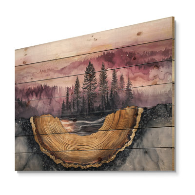 Forêt forêt de cristal d'améthyste IV - décoration murale en bois forêt - sur bois de pin naturel