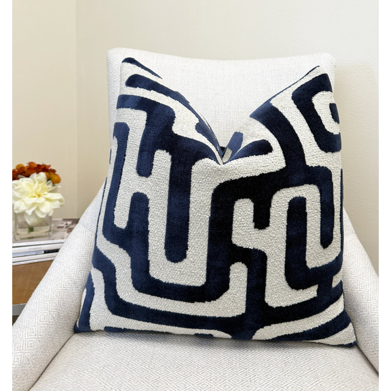 Housse de coussin en velours bleu marine, Carré 20 po