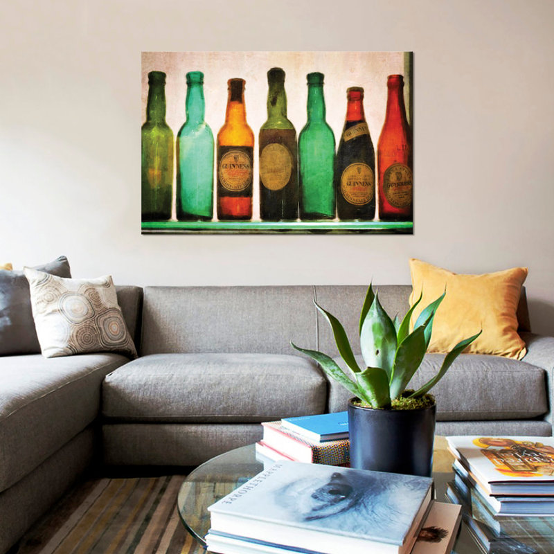« rétro guiness bouteilles », impression sur toile, H 8 po x l 12 po x P 0,75 po, Toile tendue, Pas de tapis