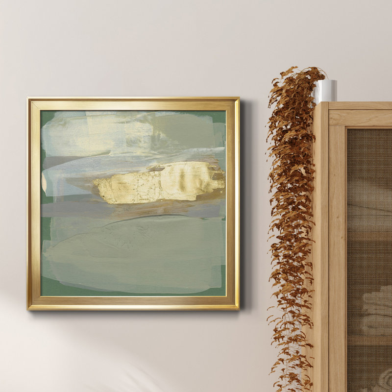 Sage & Gold Swipe II - Toile encadrée de qualité supérieure - prête à être accrochée, H 26,5 po x l 26,5 po x P 1,5 po, Or