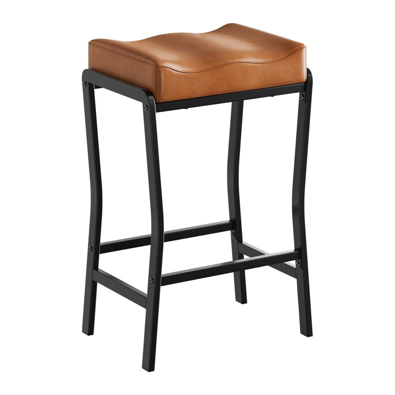 Counter Stool with Metal Frame, Brown, 1