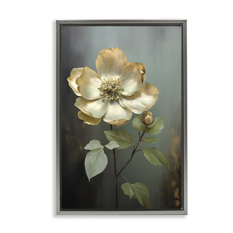 «White Floret Petals», toile flottante brune encadrée par Petals Prints Design, H 31 po x l 21 po, Cadre flottant gris lustré
