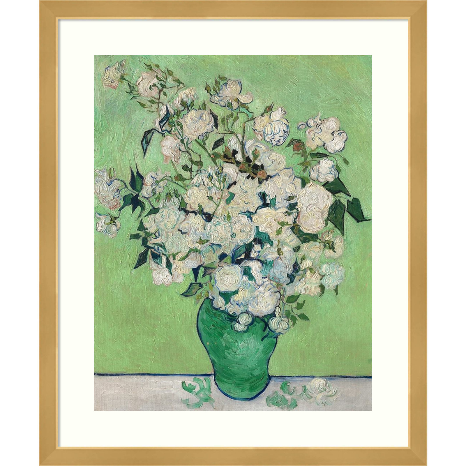 Roses by Vincent Van Gogh, Gold, 18.17" H x 15.17" W x 0.88" D