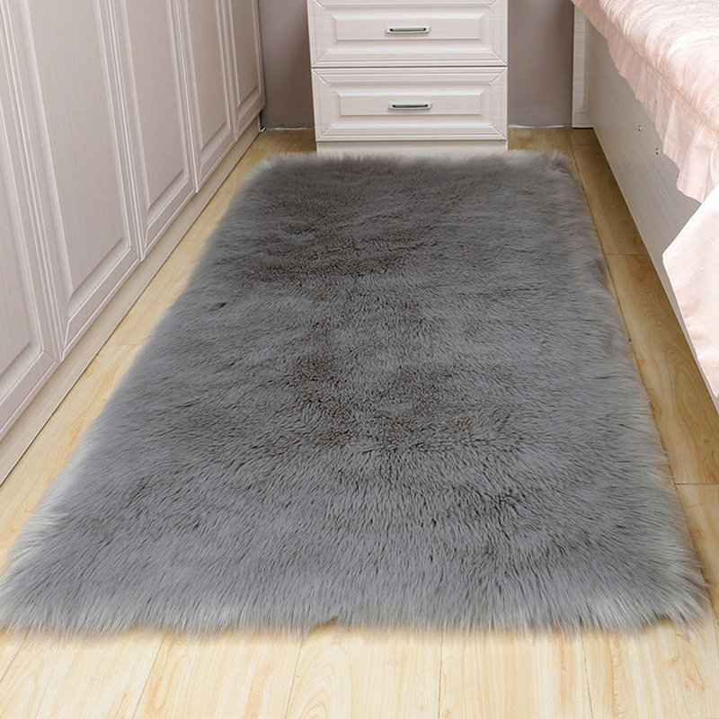Hirsch Solid Colour Faux Sheepskin Area Rug, Rectangle 60 x 90cm