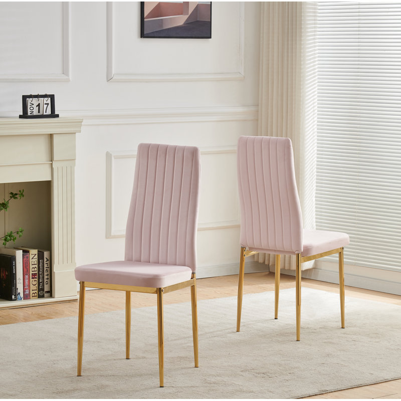 Glitz Velvet Dining Chairs with Gold Legs, Pink