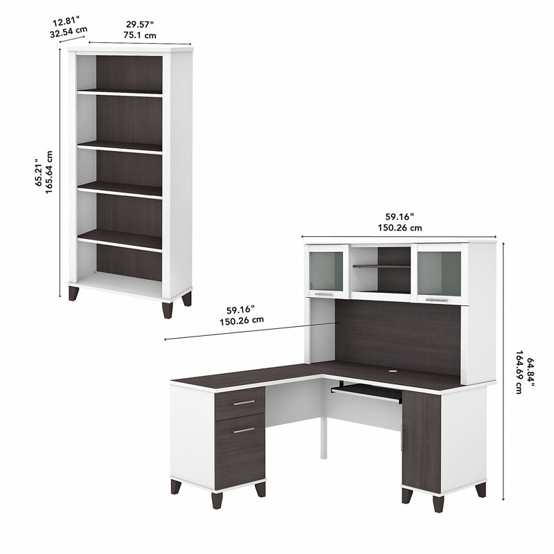 Magomed 3 Piece Computer Desk Office Set, Storm Gray/White