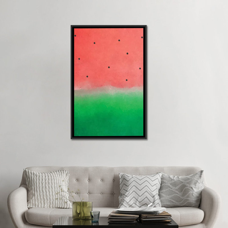 « pastèque estompée », reproduction sur toile, H 26 po x l 18 po x P 1,5 po, Toile avec cadre noir, Pas de tapis