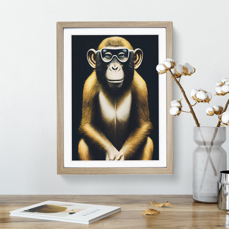 Clever Monkey - Single Picture Frame Print, 34cm H x 25cm W x 2cm D, Oak