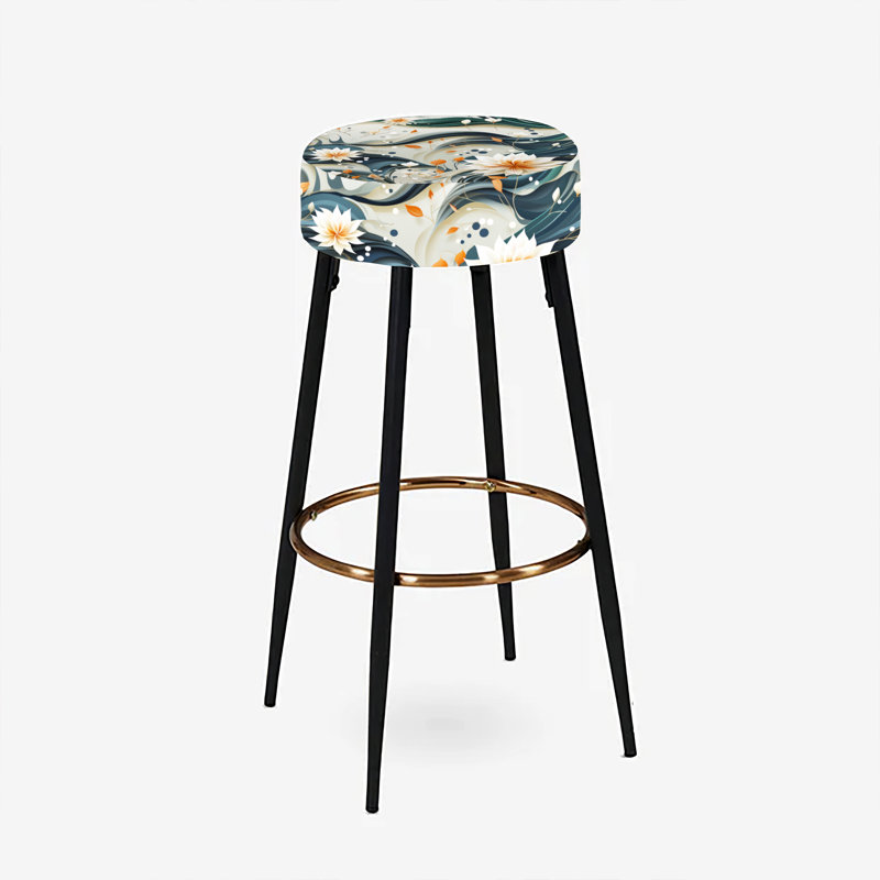 Blanc et bleu sarcelle Essence florale de tranquillité - Ensemble de 2 tabourets floraux