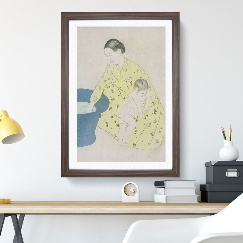 The Bath by Mary Cassatt - Picture Frame Painting, Walnut Framed, 48cm H x 36cm W x 2cm D