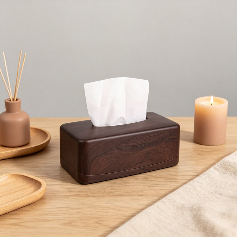 Couvercle de boîte à mouchoirs rectangulaire moderne pour salle de bain, chambre à coucher, bureau, table de salle à manger et salon - finition noyer
