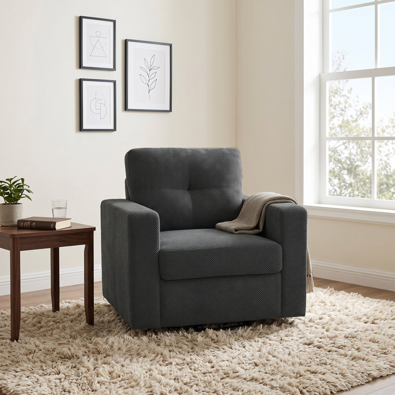 Fauteuil pivotant individuel pour salon, chambre, bureau, Tissu noir