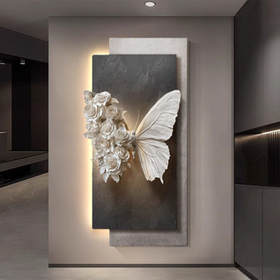 3d Butterfly Rose Led Sandstone Wall Art