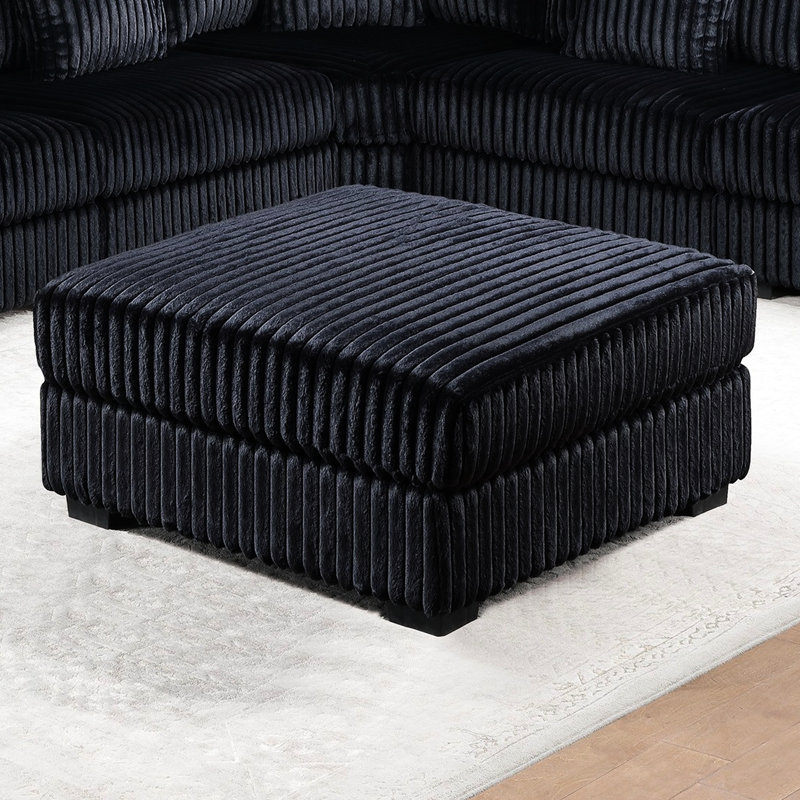 Velours côtelé noir jumbo rembourré, esthétique contemporaine, pieds modernes en plastique de 19 po de hauteur, 37 po x 37 po