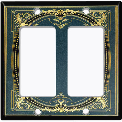 Metal Light Switch Plate Outlet Cover (Victorian Vintage Elegant Frame Flowers Damask Navy Blue  - Single Toggle)