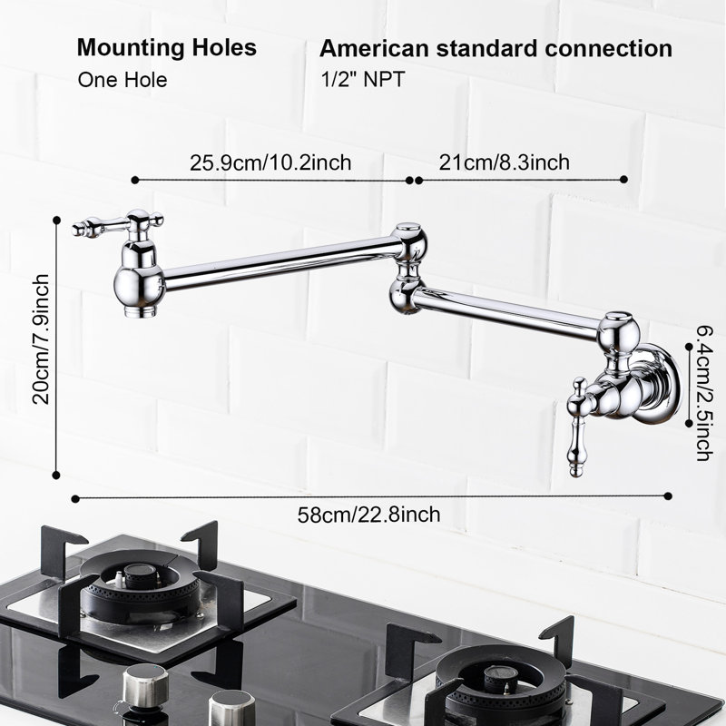 Pot Filler Faucet Single-attachment Wall Mount Folding Kitchen Pot Filler With Swing Arm, Chrome