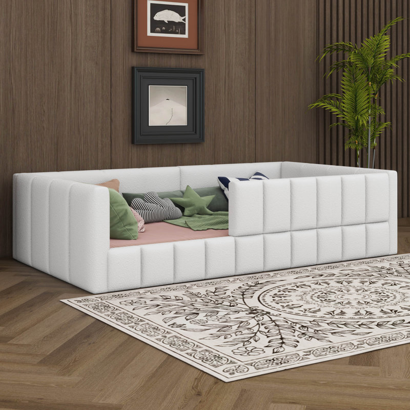 Lit tapissier en laine, structure de lit de jour doux avec garde-corps pour chambre d'enfants adultes, Twin