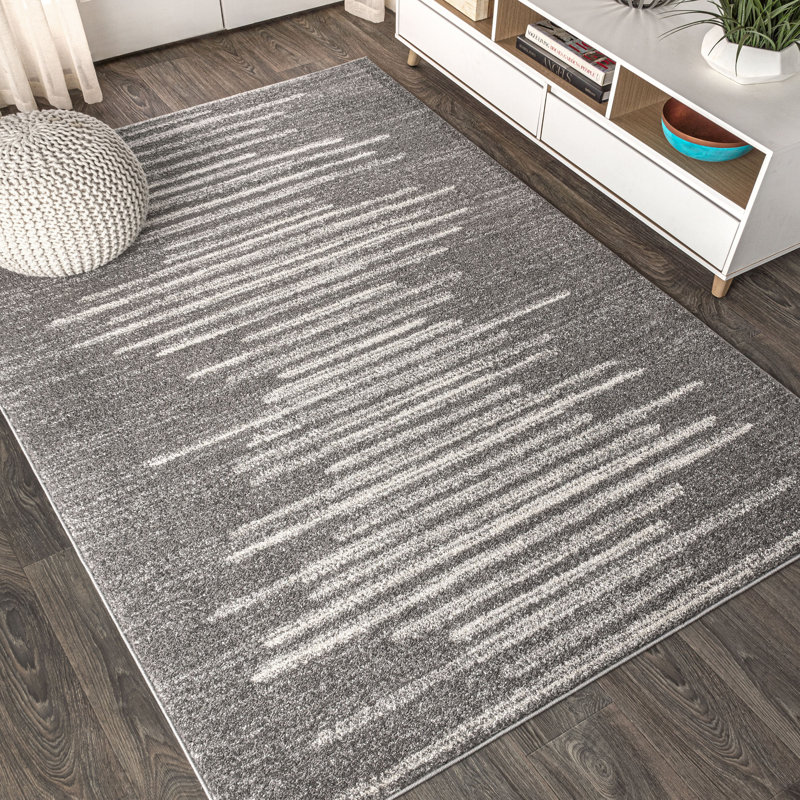 Worsham Aya Berber Stripe Geometric Gray/Cream Rug, Rectangle 7'9" x 10'