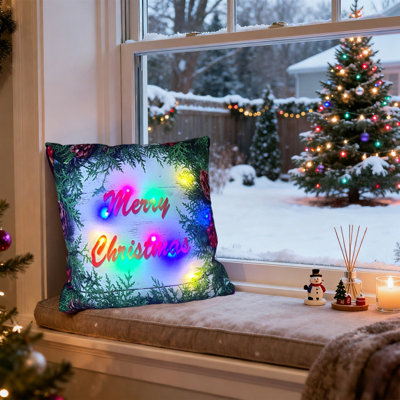 Oreillers de Noël à DEL Cadeaux des Fêtes Oreillers à DEL qui peuvent s'allumer ou rester allumé Deux modes de changement de mode Imprimé Canapé Coussins Coussins d'oreiller