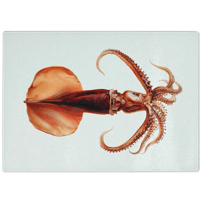 Tempered Glass Squid Illustration by Albert I Chopping Board