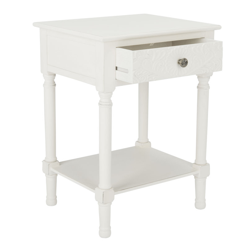Table de bout avec rangement Peters, Blanc vieilli