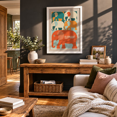 Elephant Study Grid Mid-Century - Framed Print