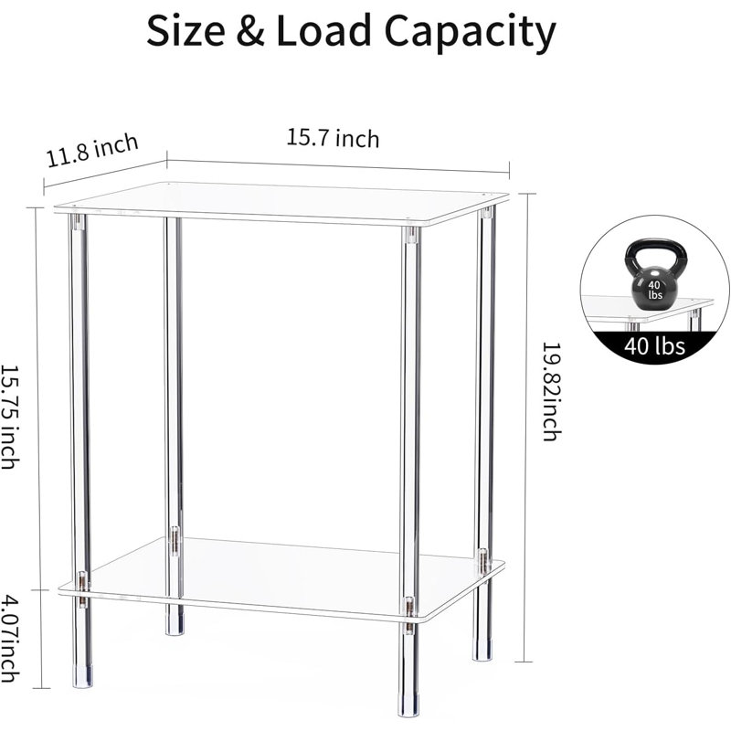 Clear Acrylic Side Table,2 Tier 1-Pack