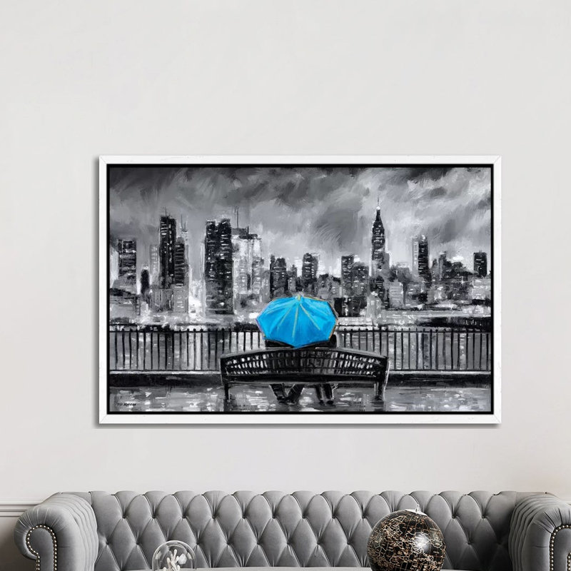 NY In Love In Blue by P.D. Moreno - Print on Canvas, White Framed, 152.5 cm H x 101.5 cm W