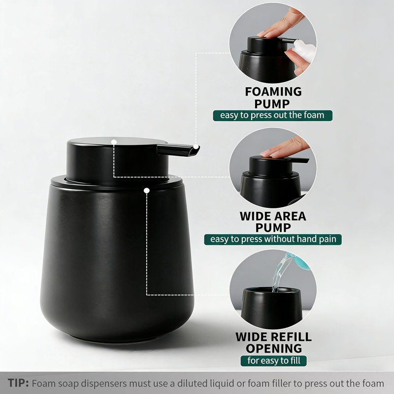 Ensemble de distributeur de savon en céramique fait à la main mat recyclable (distributeur de savon, porte-brosse à dents)