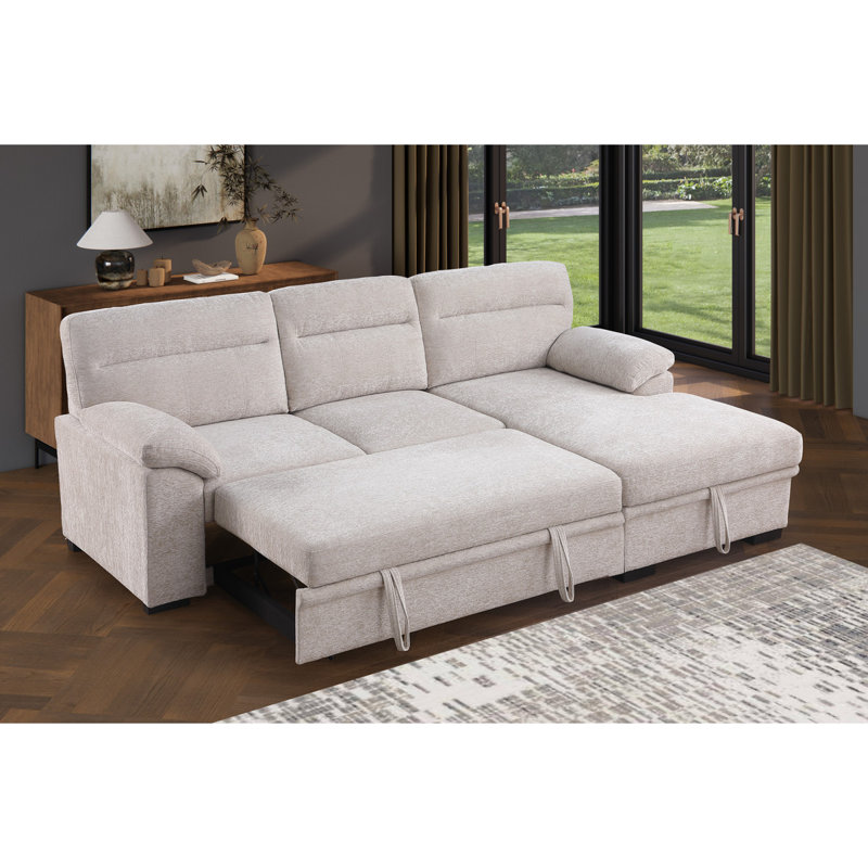 Canapé-lit modulaire en chenille de 94 po en chenille beige Kipling II