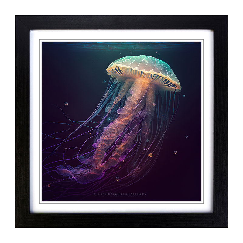 Jellyfish Boho - Single Picture Frame Print on Wood, Black